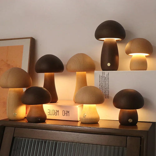 Wooden Mushroom Decorative Lamp